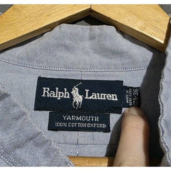 Vintage Ralph Lauren Shirt Mens 17.5 Yarmouth Oxford Blade Collar Flesh Pony - Picture 4 of 4